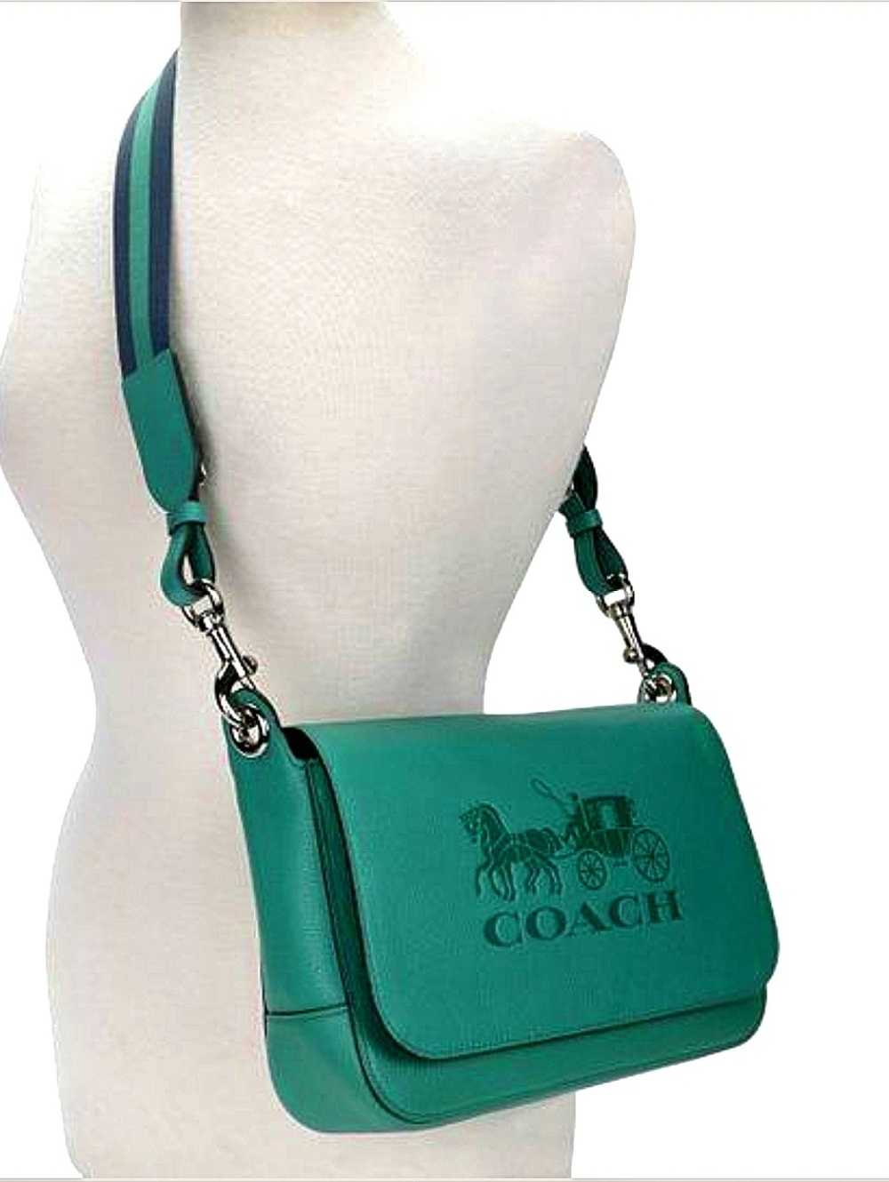 Green Crossbody Coach Bag with Horse & Carriage - Picture 9 of 17